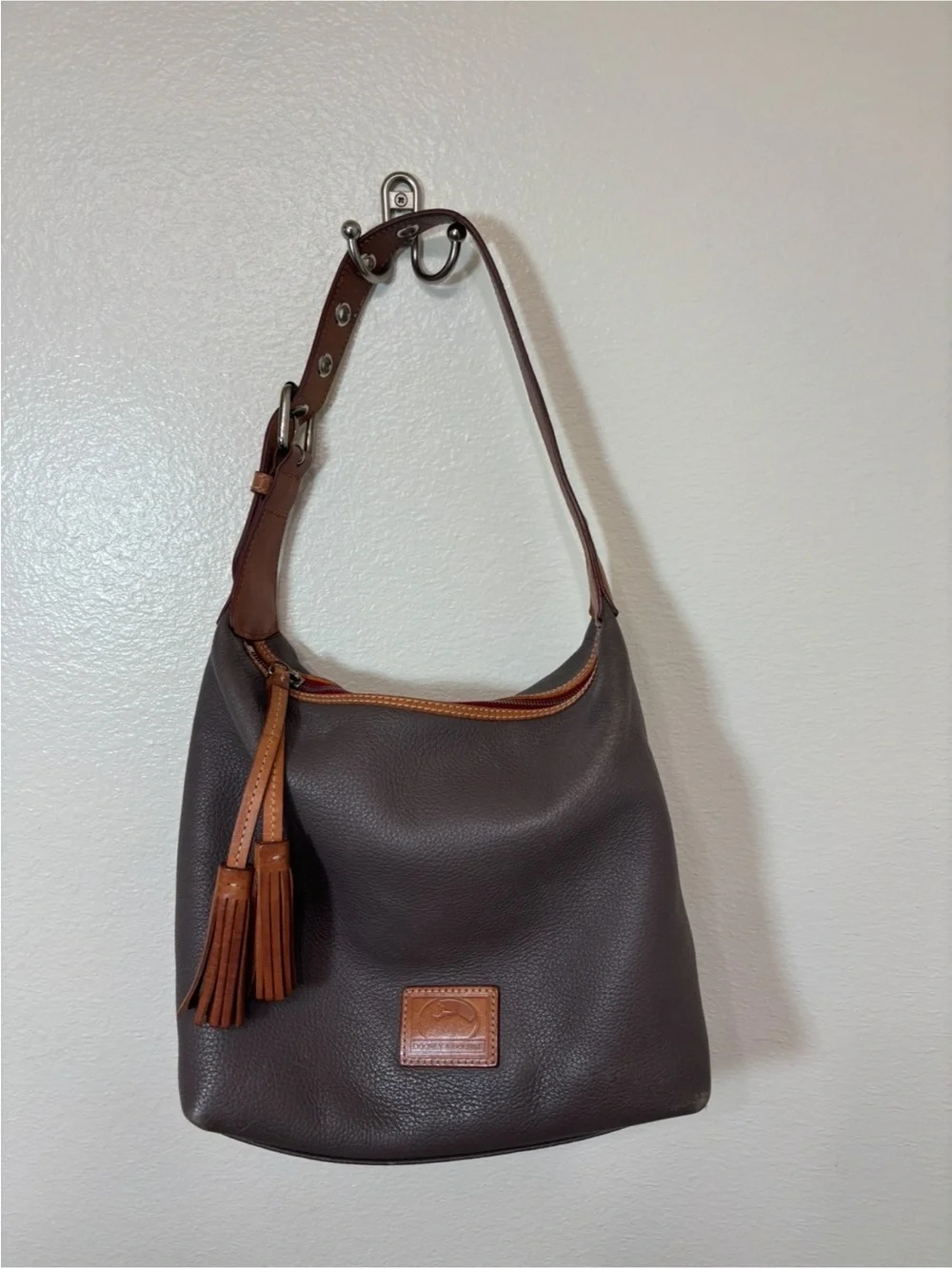 Dooney & Bourke gray and Tan Leather Hobo Bag